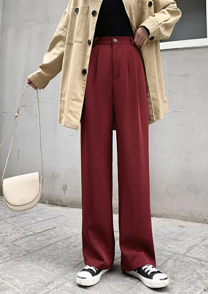 DRAPED CRIMSON STRAIGHT LEG TROUSER