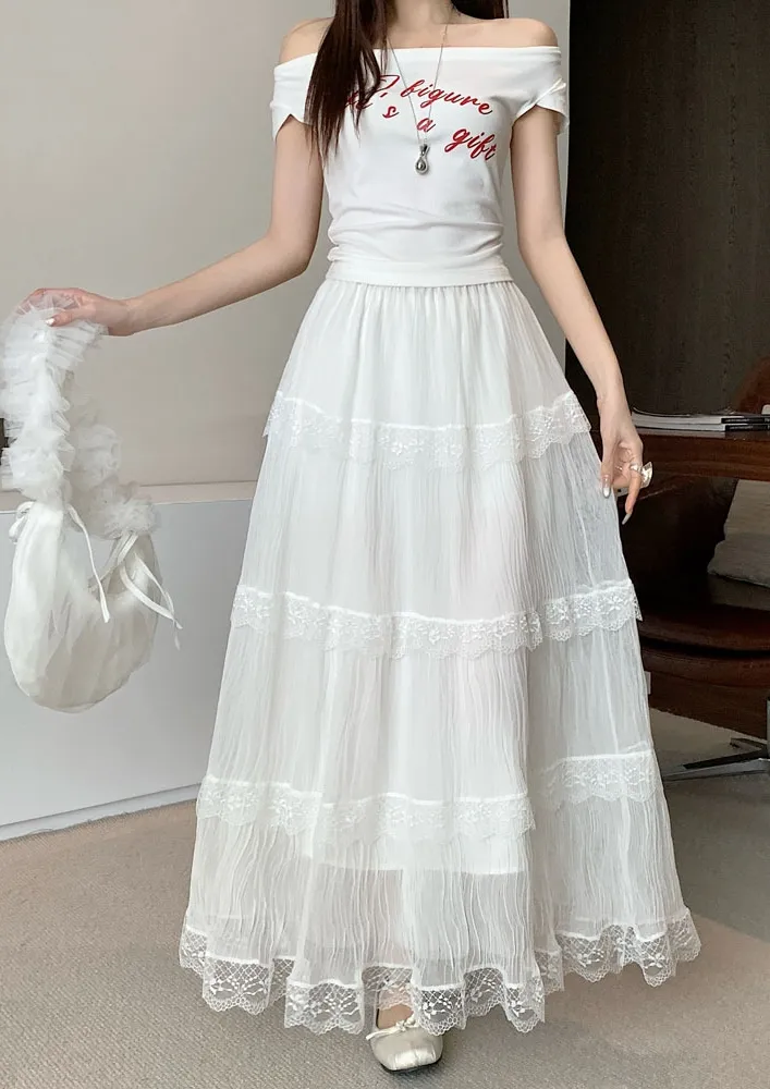 White Free Size Tiered Maxi Skirt