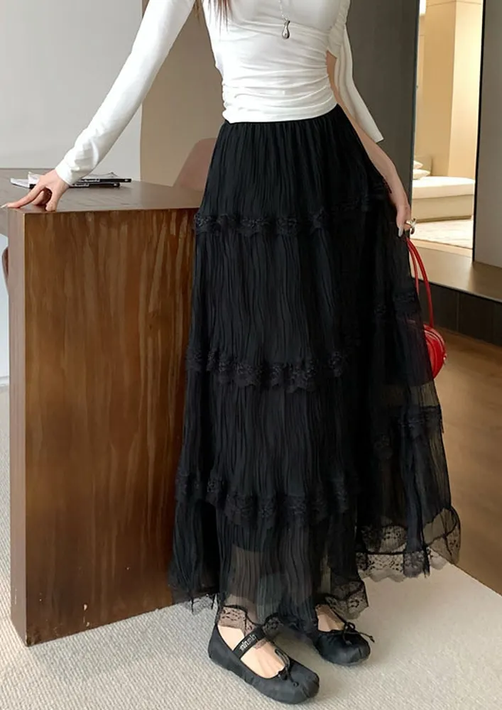 Black Free Size Tiered Maxi Skirt