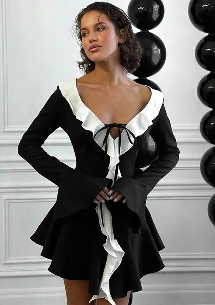 Black Flounce-trimmed Mini Dress