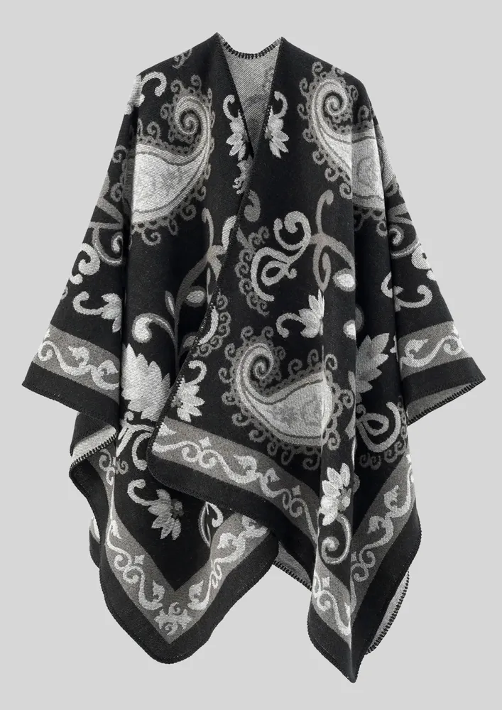 FS BLACK PAISLEY PRINT KNITTED CAPE