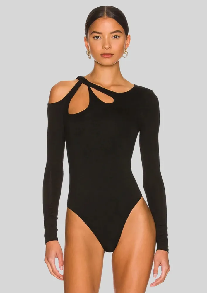 Black Cut-out Detail Fitted Bodysuit