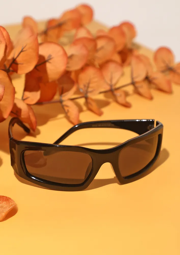 RECTANGULAR RETRO BLACK SUNGLASSES