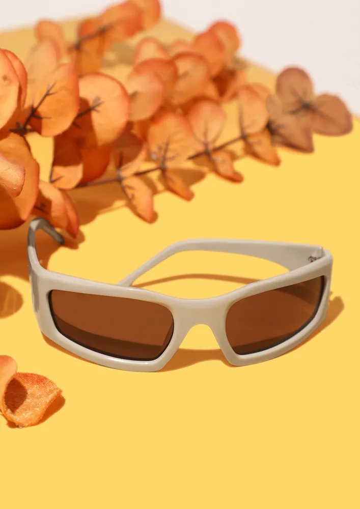 BROWN RECTANGLE RETRO SUNGLASSES