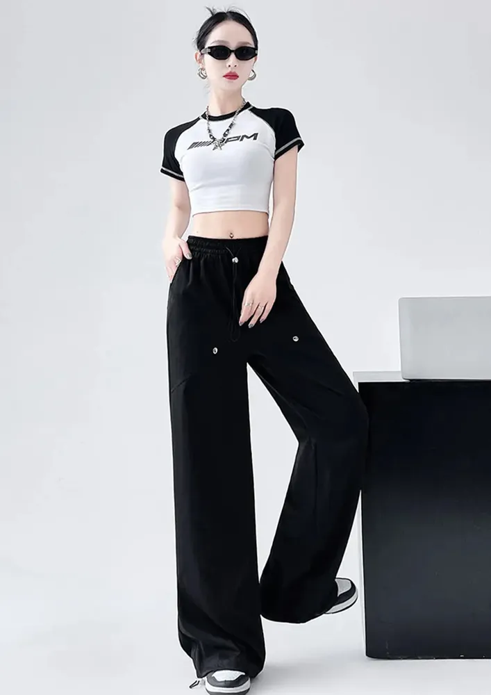 Black Nylon Straight Cord Stopper Pants