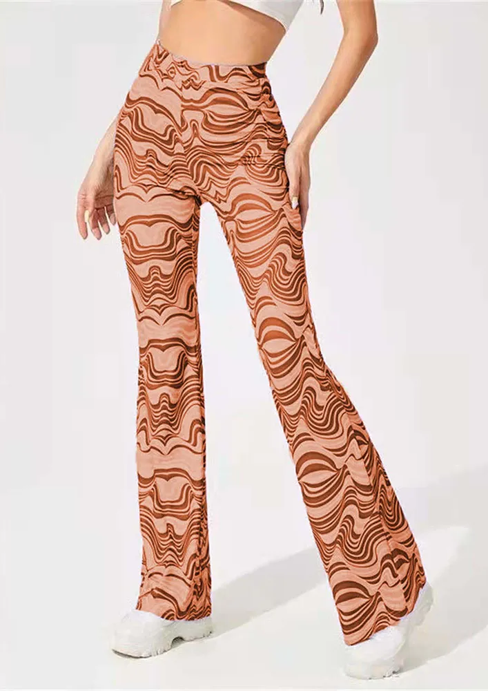 Orange Y2k Abstract Print Flare Pants