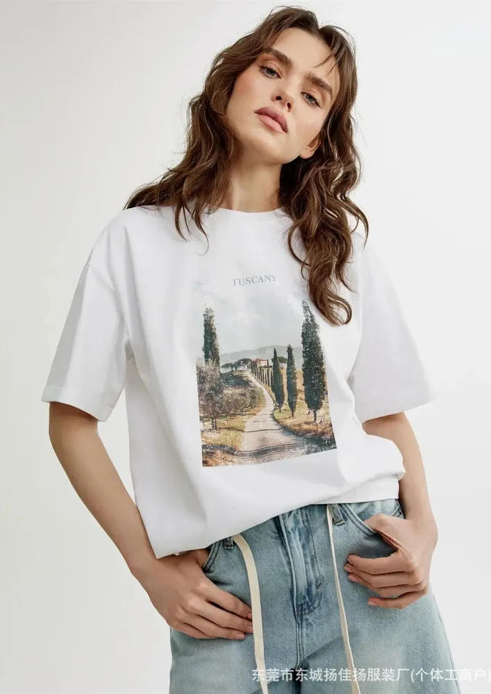 Graphic Printed Round Neck White T-shirt