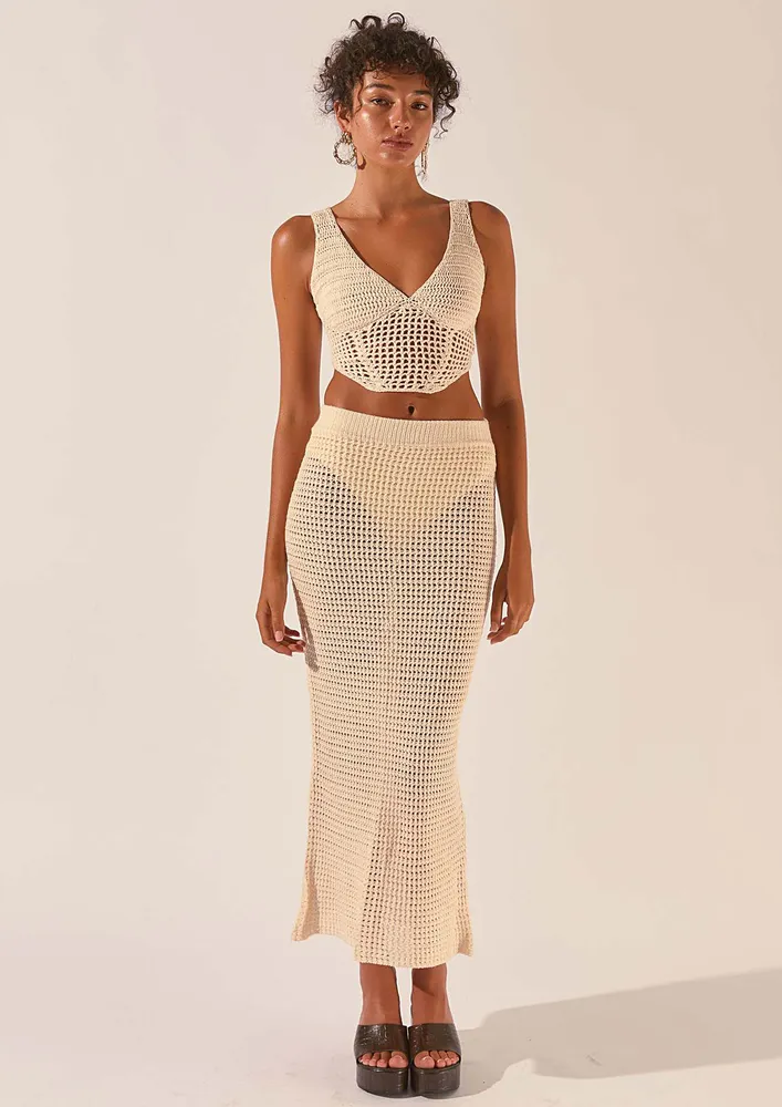 KNITTED CROCHET OFF-WHITE CO-ORD SET