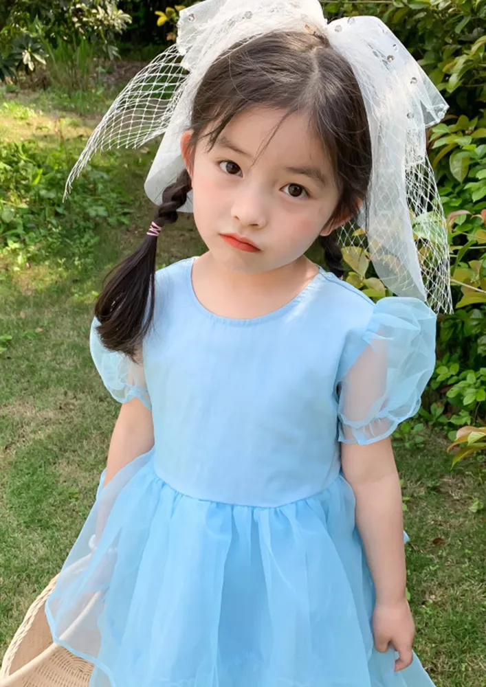Light Blue Tiered-skirt Girls Organza Dress