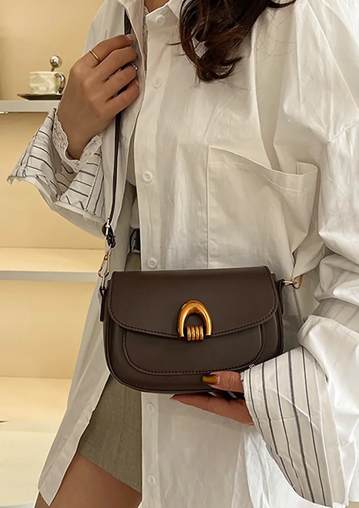 DARK BROWN FRONT FLAP CONCEALED LOCK SLING BAG