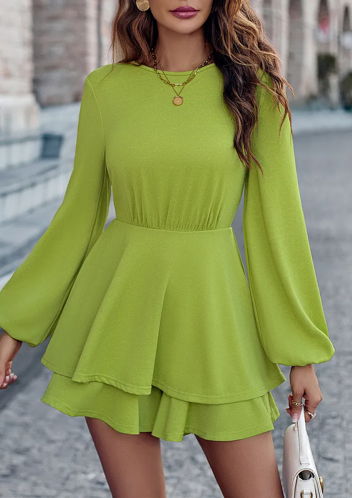 Green Layered Cinched-waist Playsuit