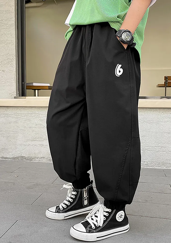 Boys Black Elasticated-hem Pants