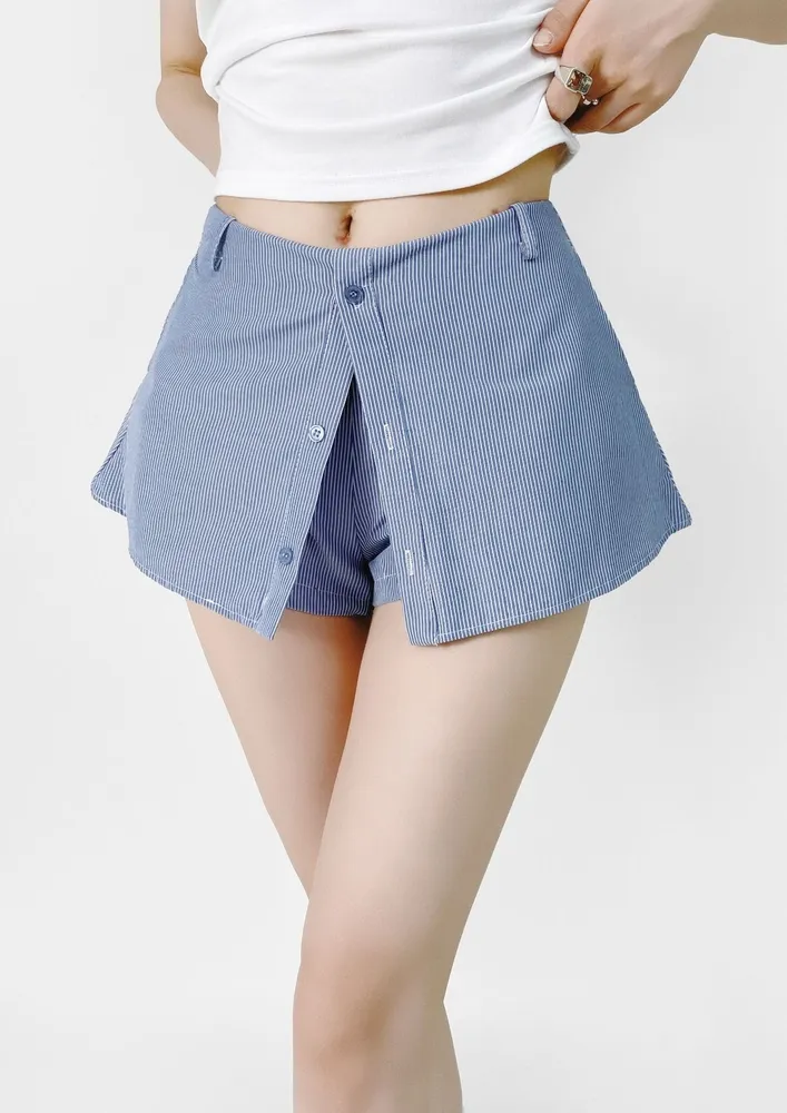 Blue Stripe Button-up Front Skort