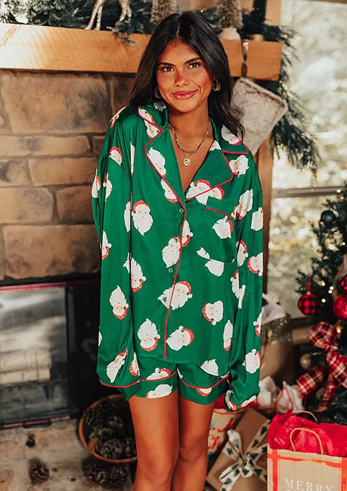 Green Motif Print 2pc Pyjama Set