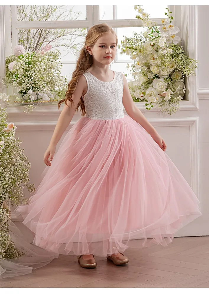 Girls Pink Tulle Maxi Dress