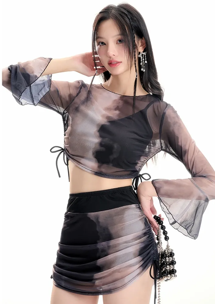 Black Tie-dye Print (pack Of 4) Swimwear Set