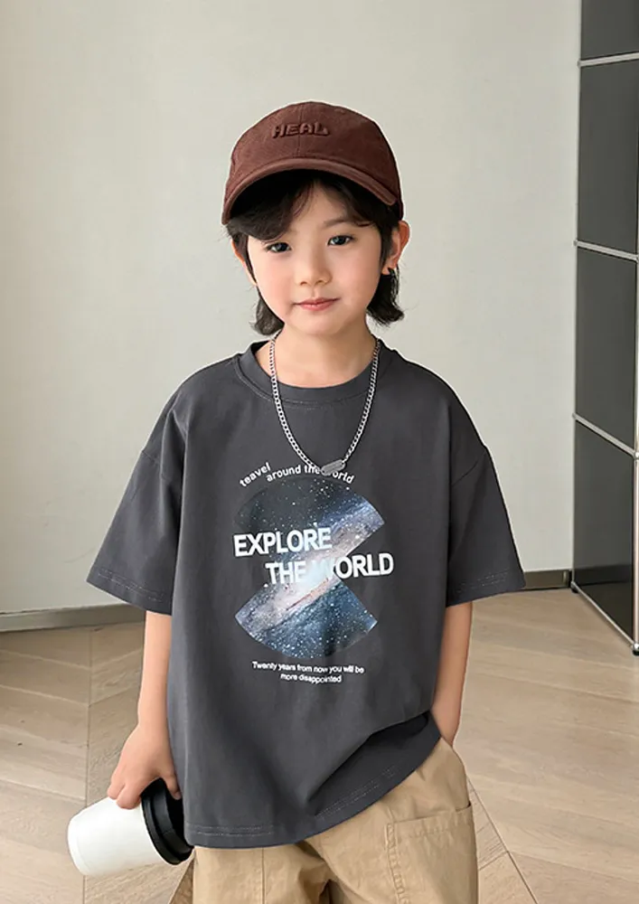 Graphic Print Boys Grey T-shirt