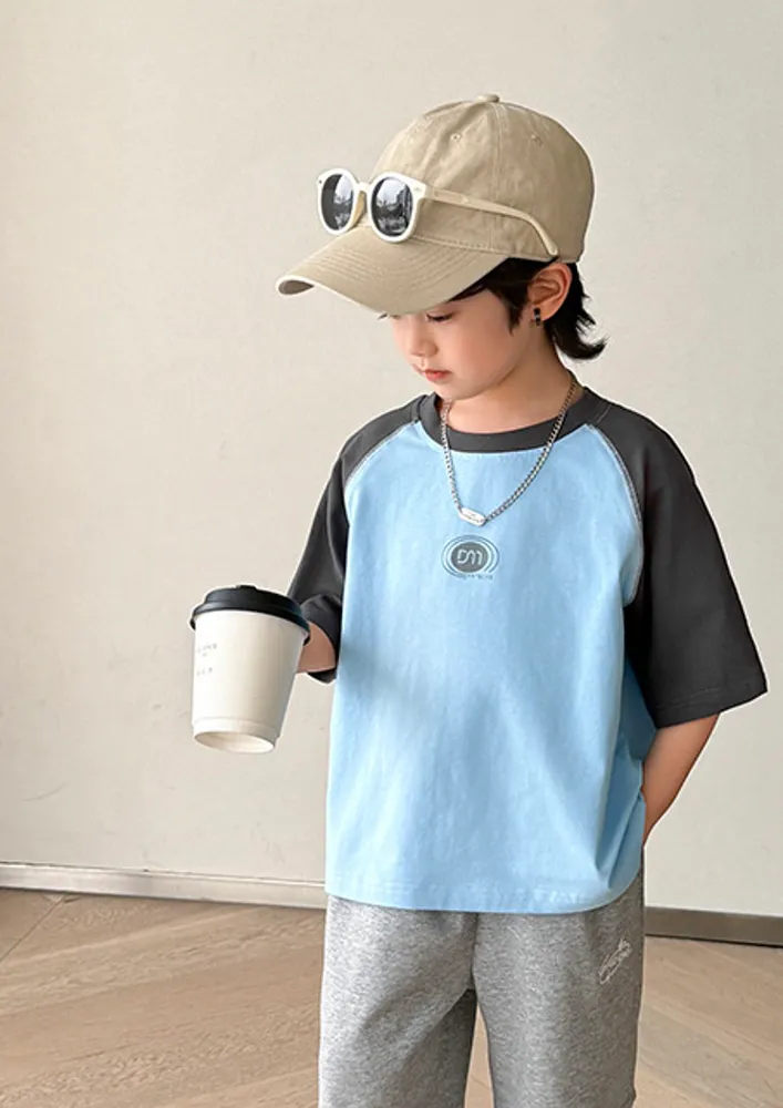 Boys Blue-grey Interlock Raglan Sleeved T-shirt