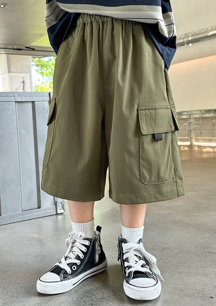 Boys Green Flap Pocket Shorts
