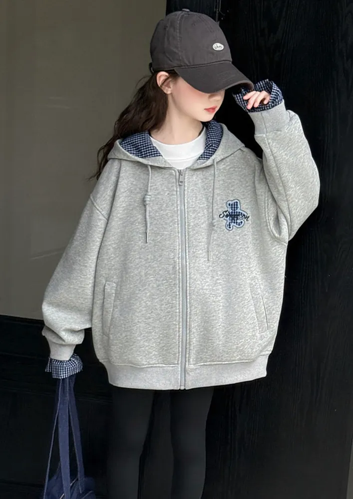 Girls Grey Printed Back Jacket