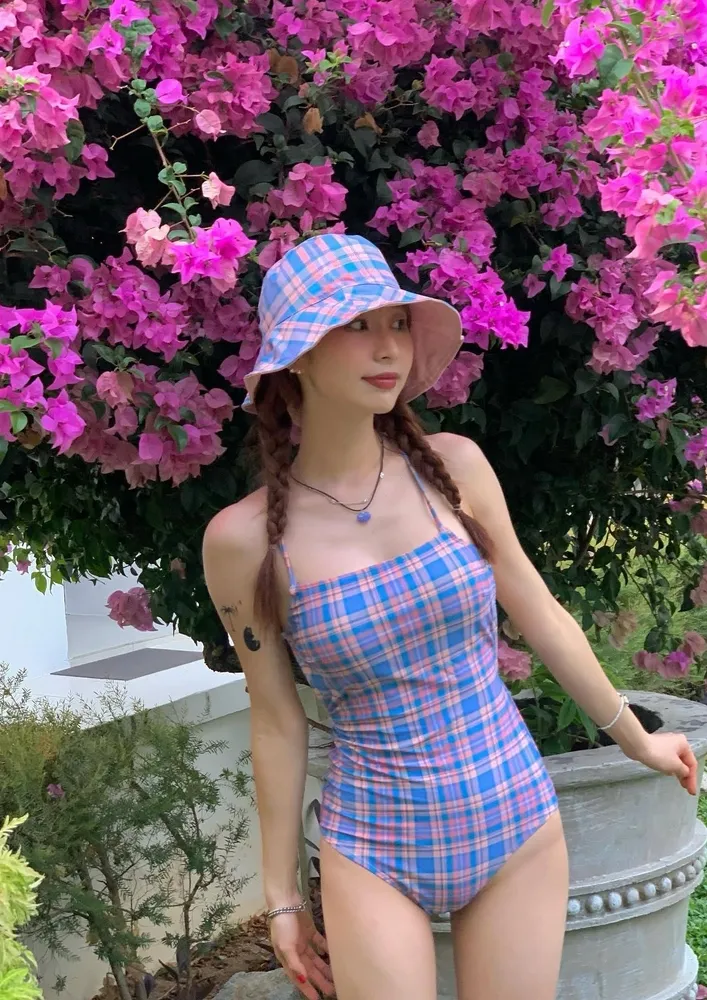Plaid Tie-up Back Swimsuit