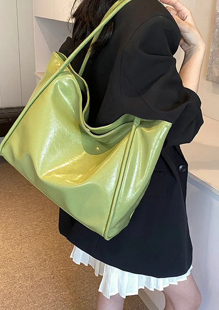 GREEN FAUX LEATHER SHOPPER BAG