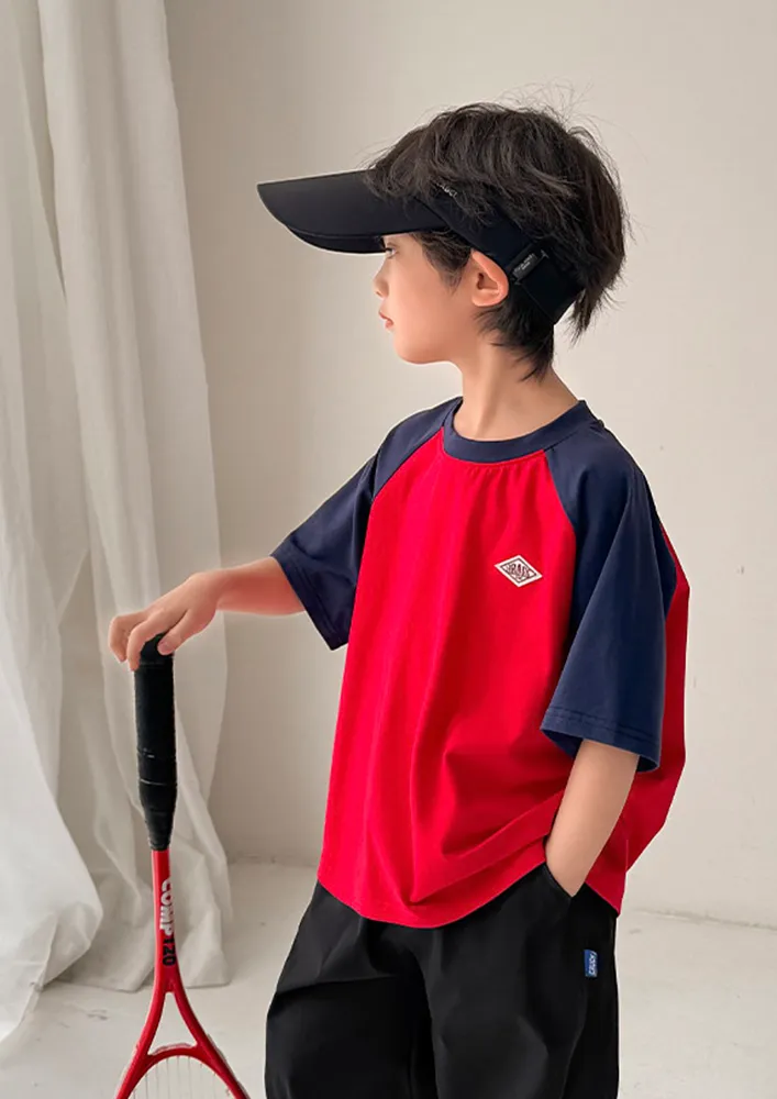 Boys Red Short Raglan-sleeved T-shirt