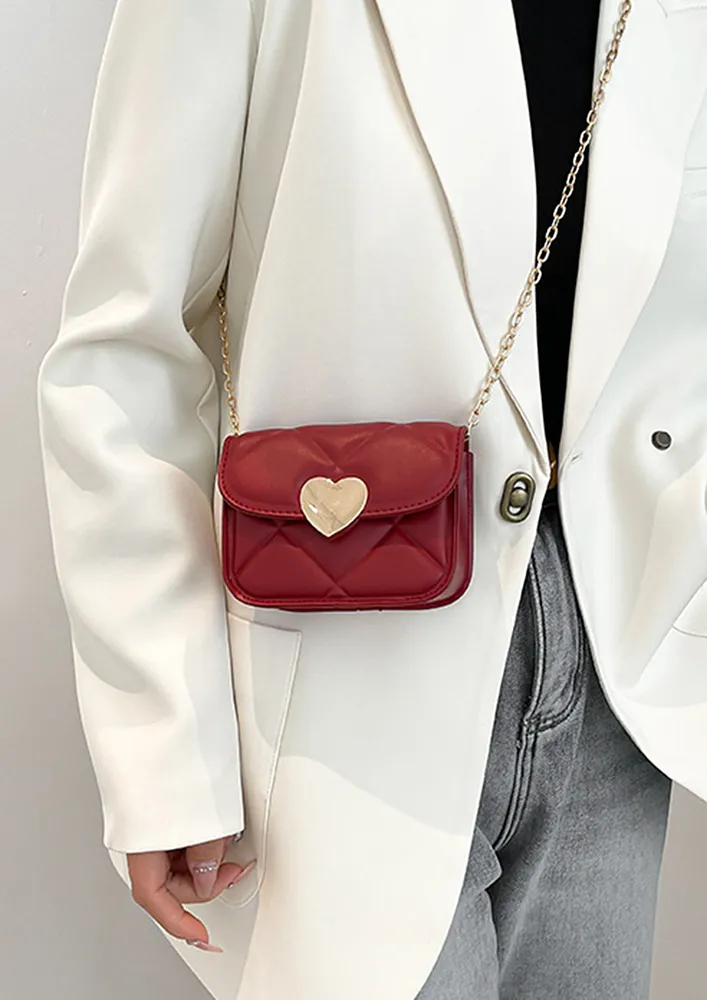 RED QUILTED SMALL CROSSBODY SLING BAG