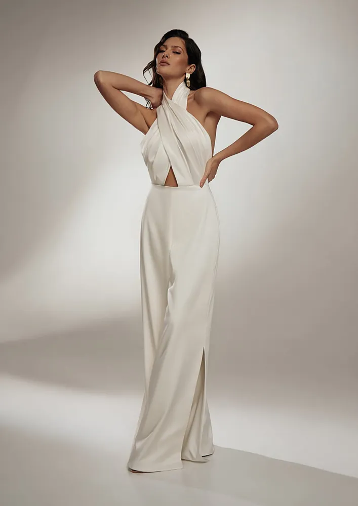 White Backless Wide Legged Jumpsuit