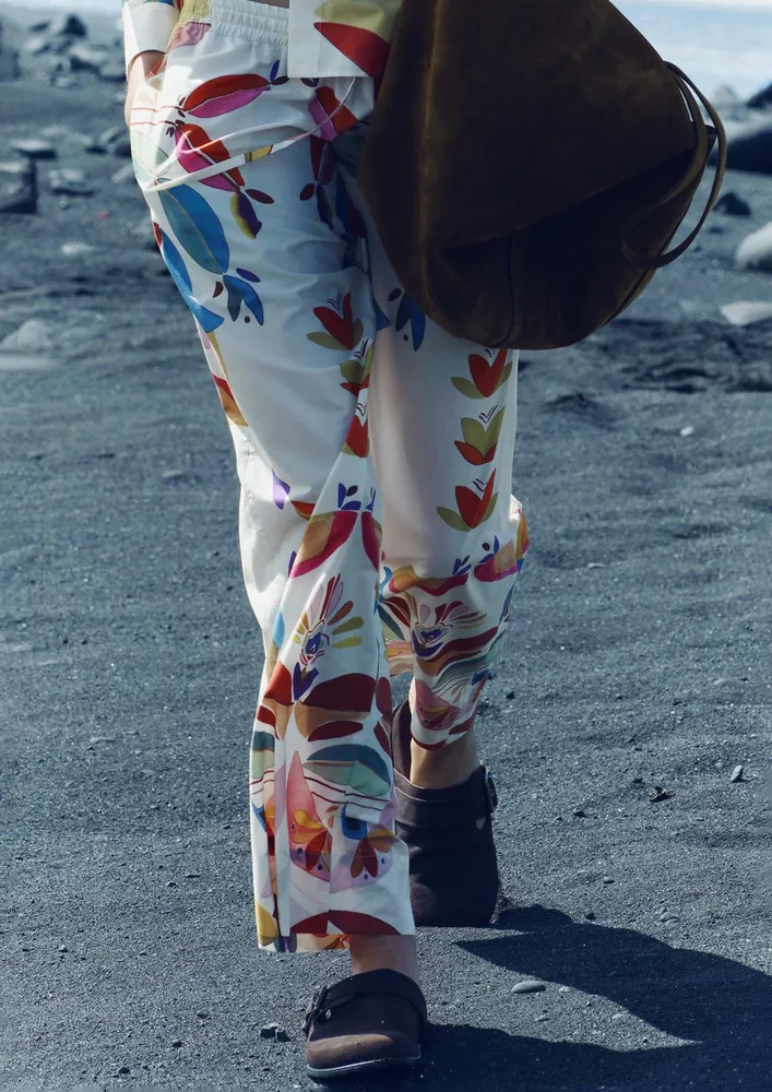 Tropical Print Polyester Pants