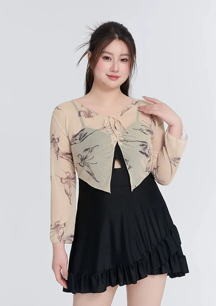 Black Dress With Printed Cropped Shrug