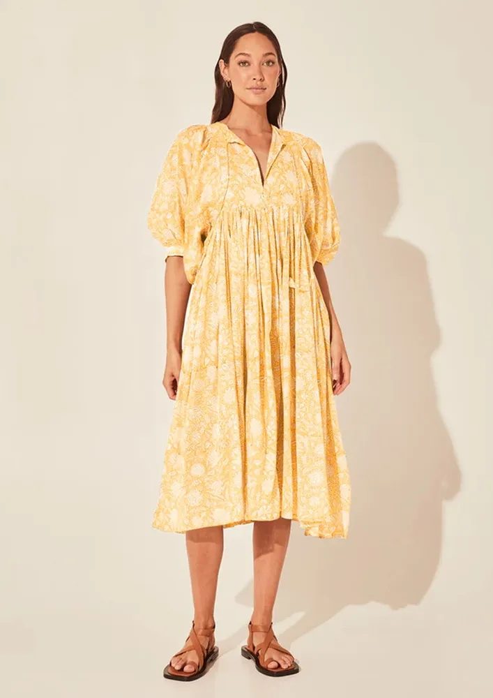 Floral Print Yellow Tunic Dress