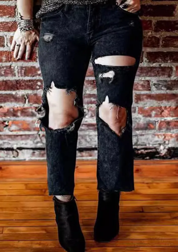 Black Ripped Detail Fitted Jeans