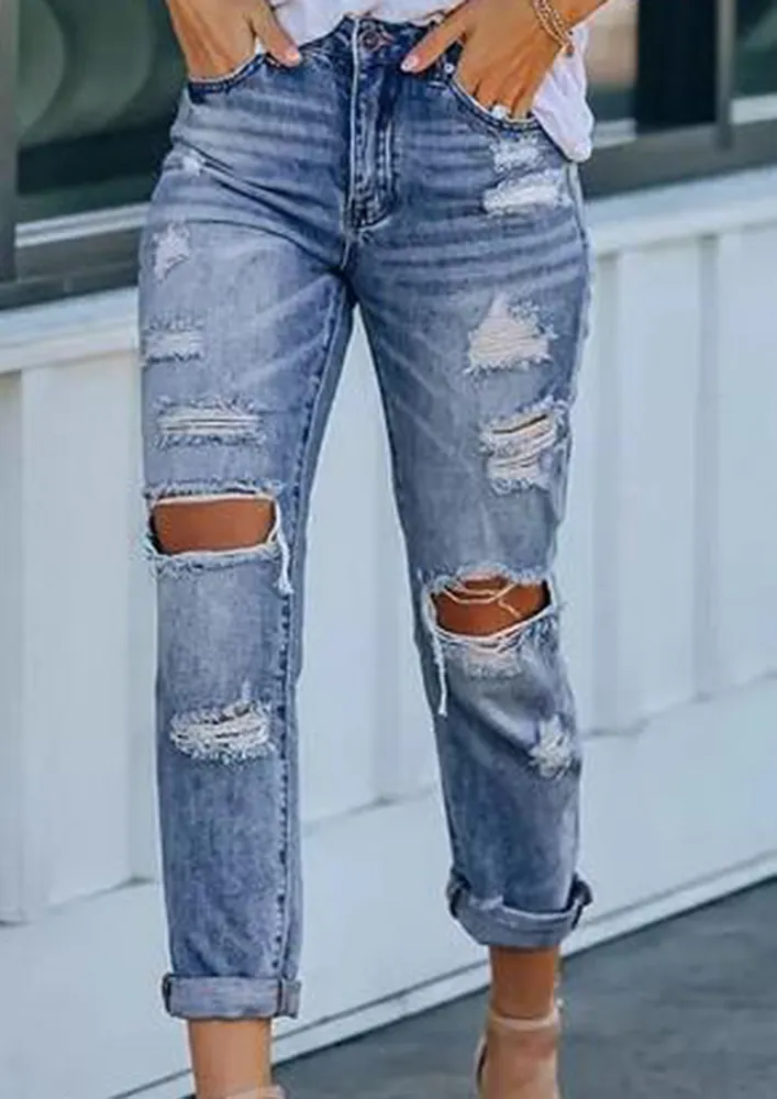 Blue Distressed Faded-effect Jeans