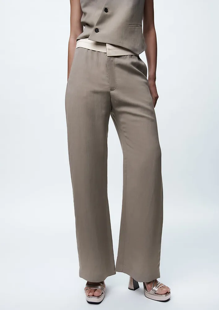 TWILL CONTRAST WAIST GREY TROUSER