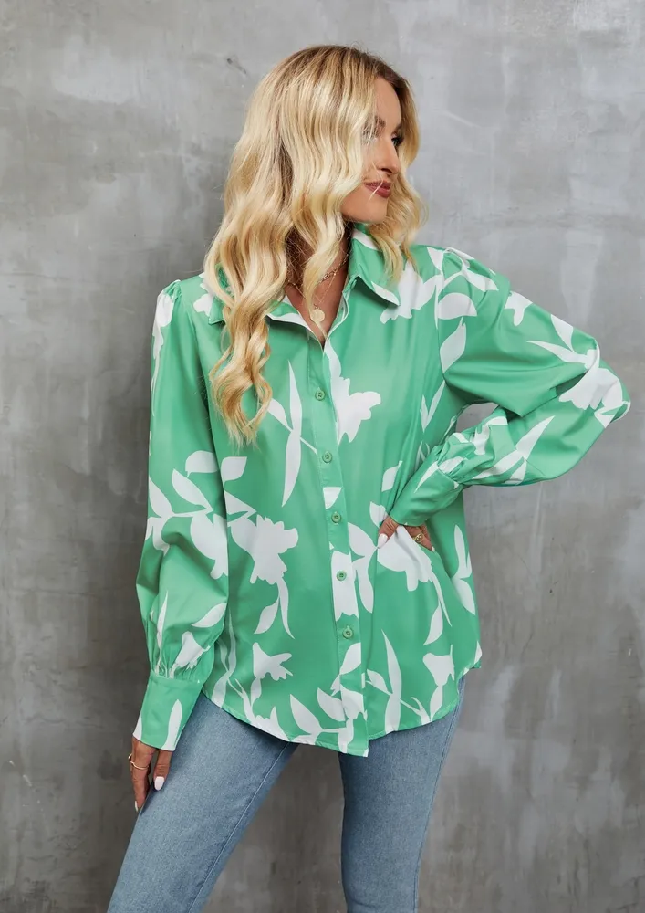 Green Printed Full Sleeve Shirt