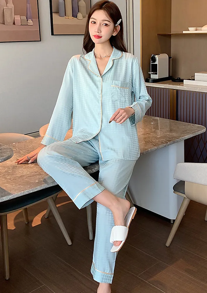 Light Green Houndstooth Pattern Pyjama Set