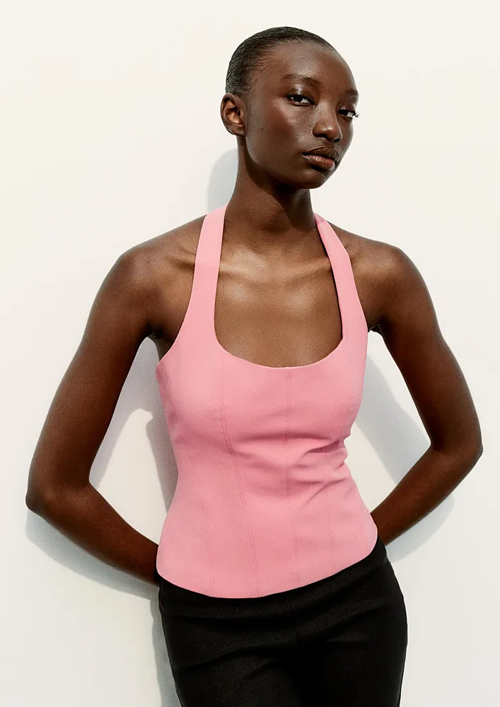 Halter Neck Pink Backless Top