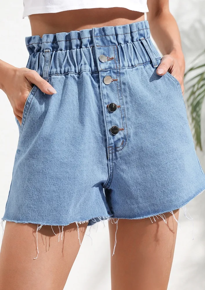 Blue Raw Hem Denim Shorts