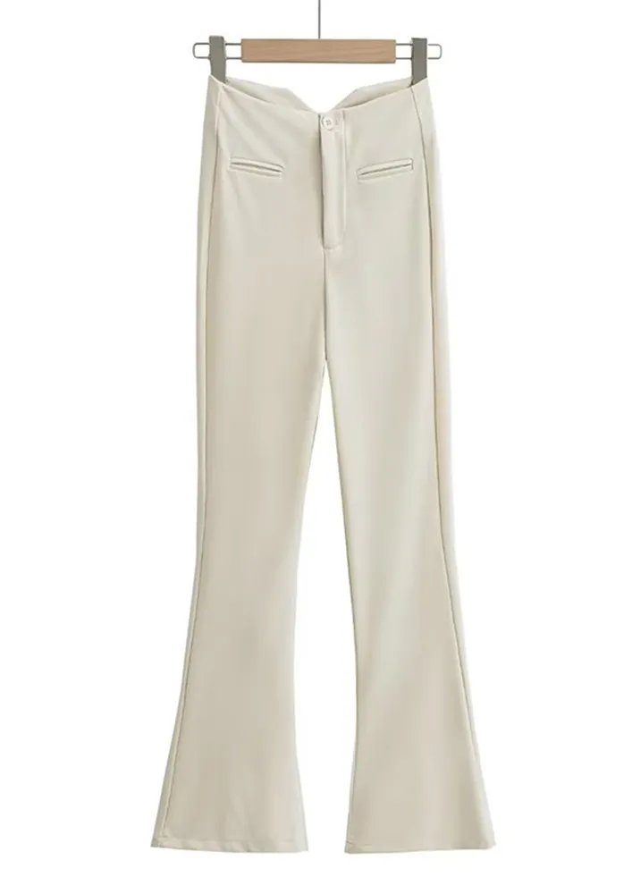 HIGH-WAIST FLARED BEIGE PANTS