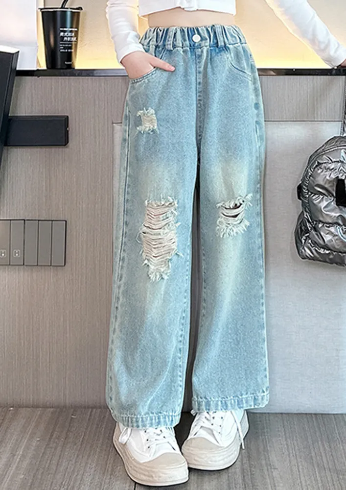 Light Blue Distressed Legged Girls Jeans