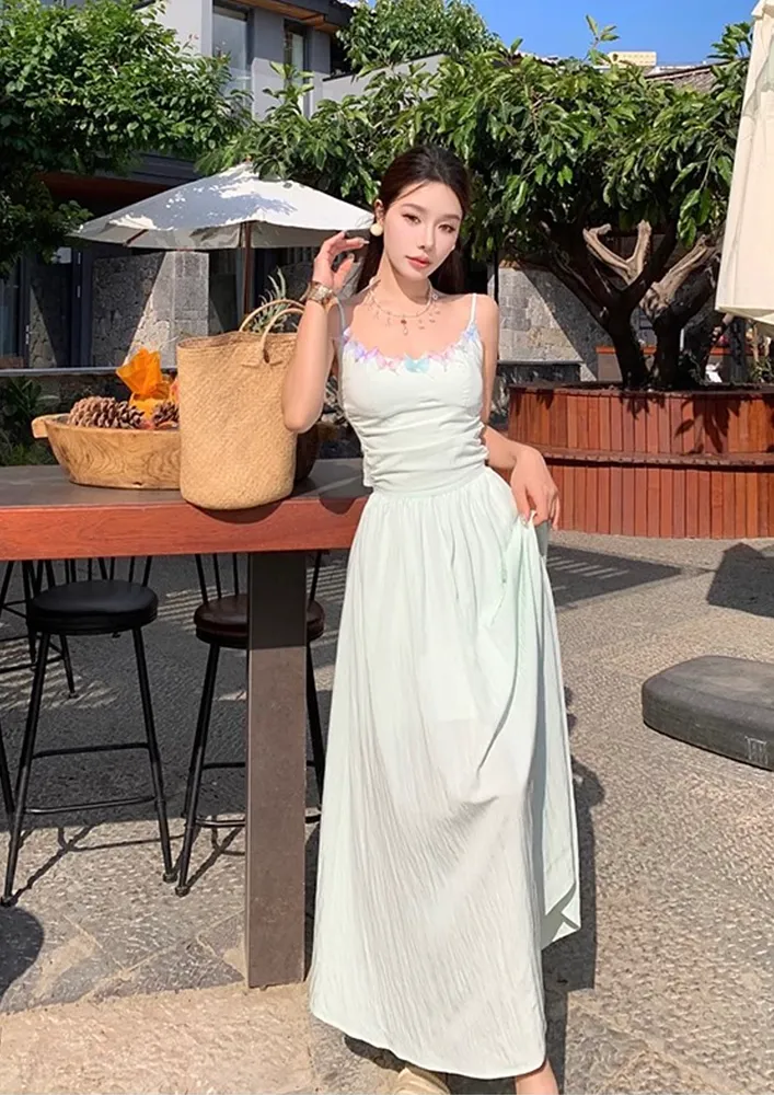 Green Strappy A-line Midi Dress