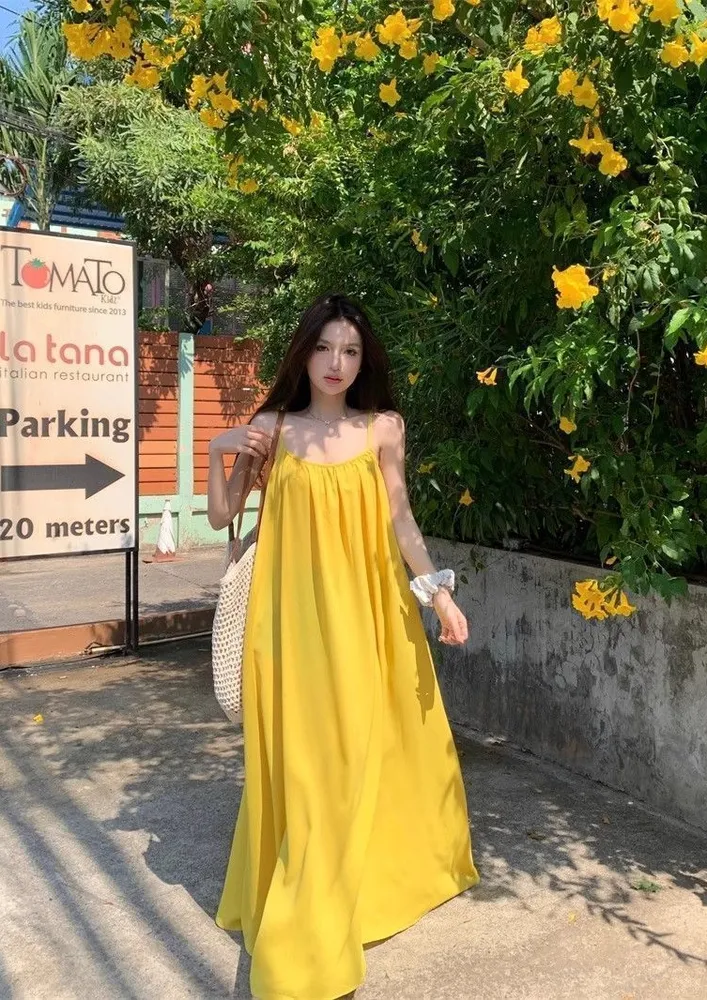 Yellow Backless Strappy Maxi Dress