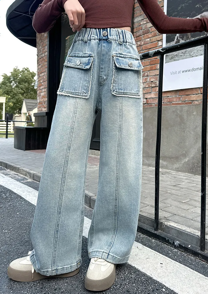 Blue Pull-on Girls Seam Detail Jeans