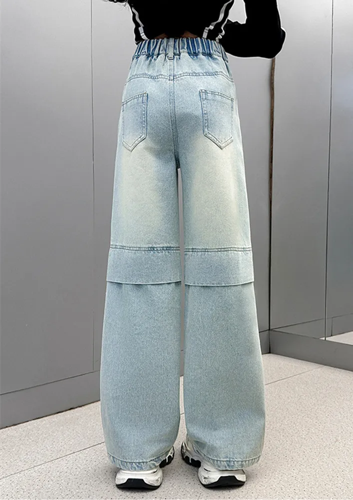 Blue Washed Effect Girls Rivet Jeans