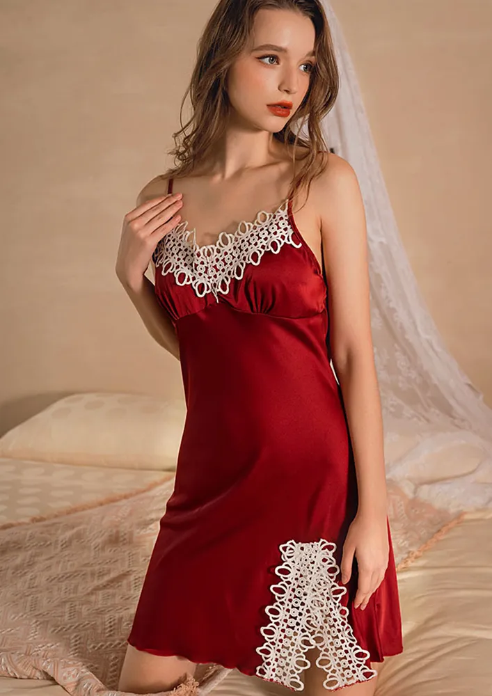 Red Monochrome Night Slip & Robe