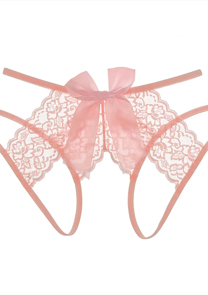 PINK THIN STRAP CUT-OUT LACE THONG