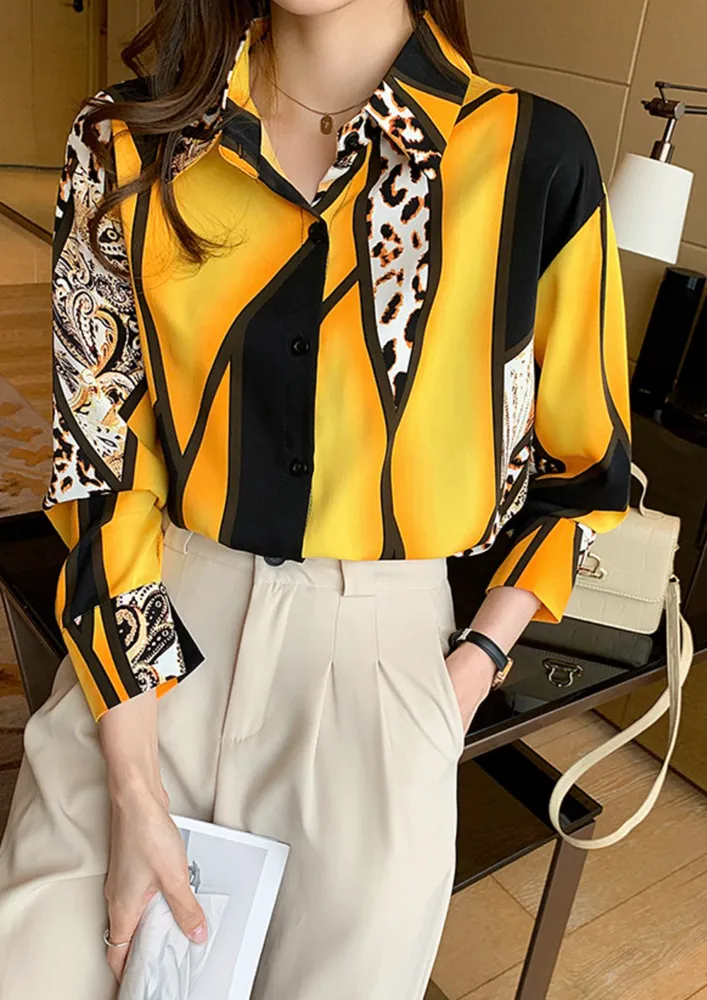 YELLOW CHIFFON WIDE-STRIPE SHIRT