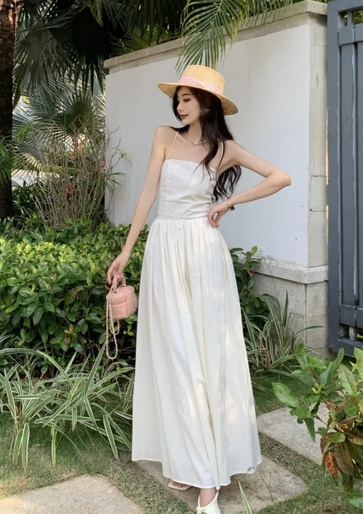White Lace-up Back Maxi Dress