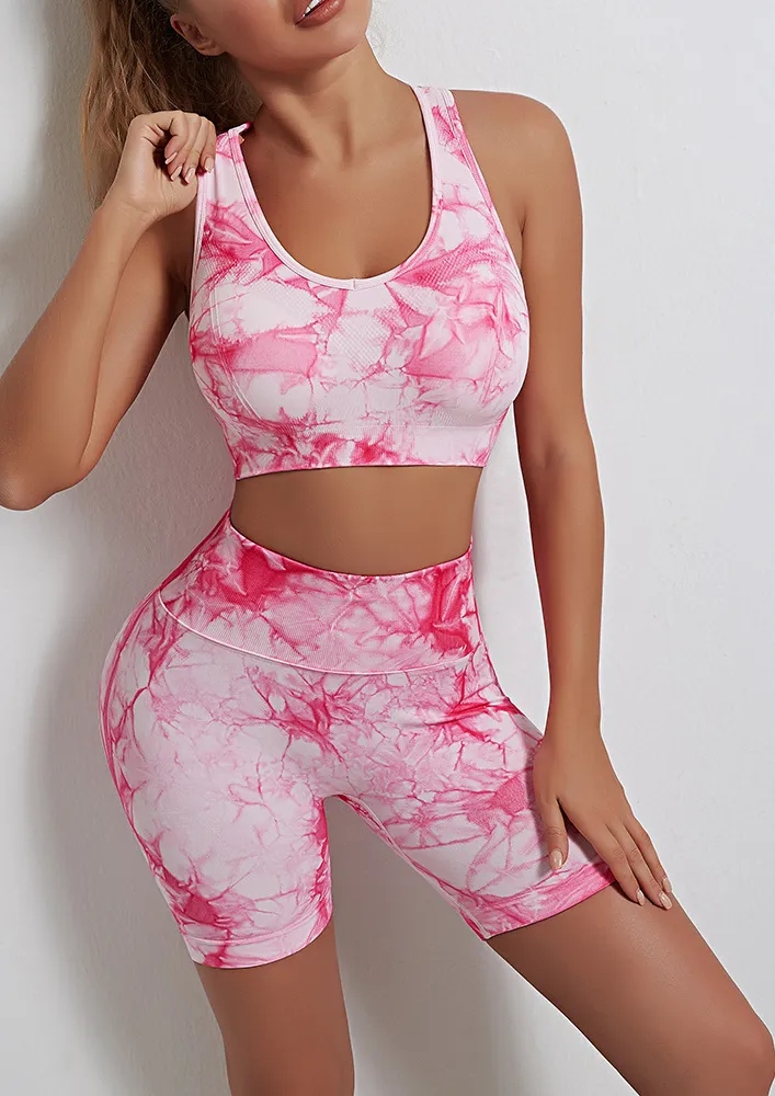 Printed Pink Polyester-blend Sports Shorts